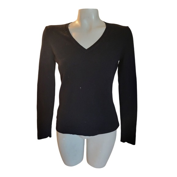 Ann Taylor Cashmere‎ Black V-Neck Long Sleeve cashmere Sweater S designer luxury - Picture 1 of 7